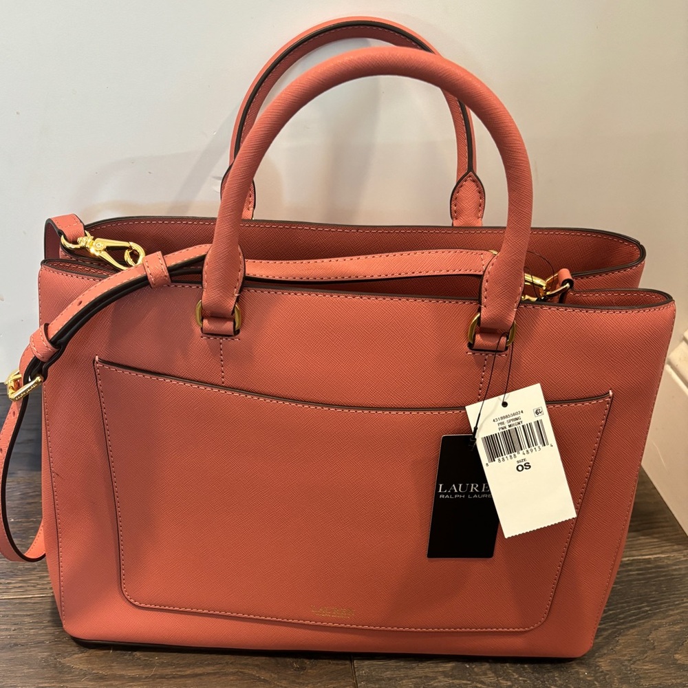 Ralph Lauren Crosshatch Leather Large Hanna Satchel New